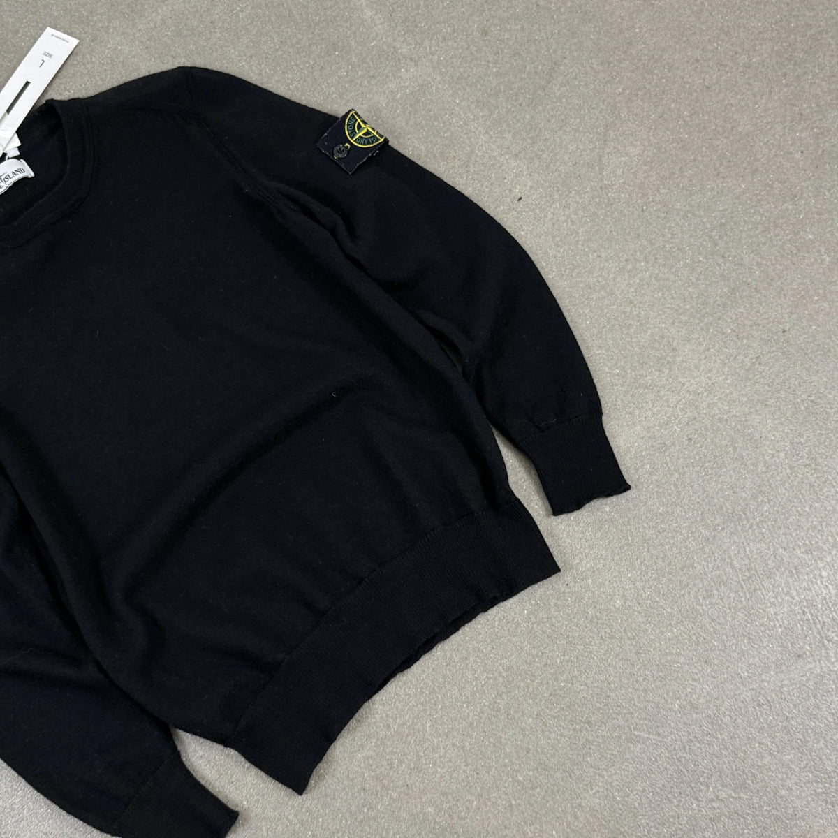 2018 Stone Island Black Wool Crewneck Sweater Compass Badge Size L