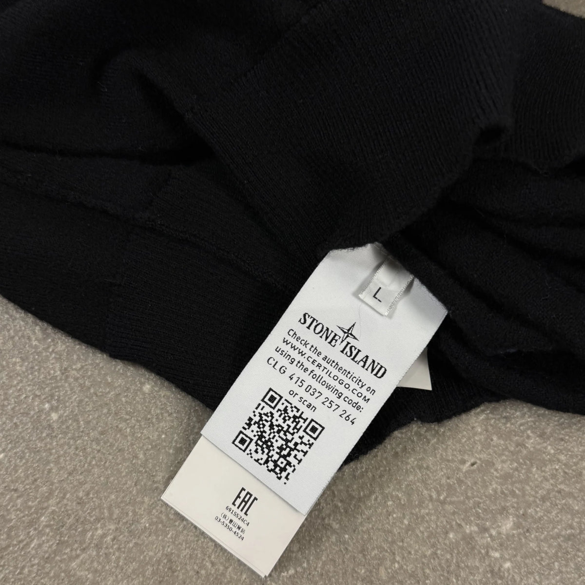 2018 Stone Island Black Wool Crewneck Sweater Compass Badge Size L