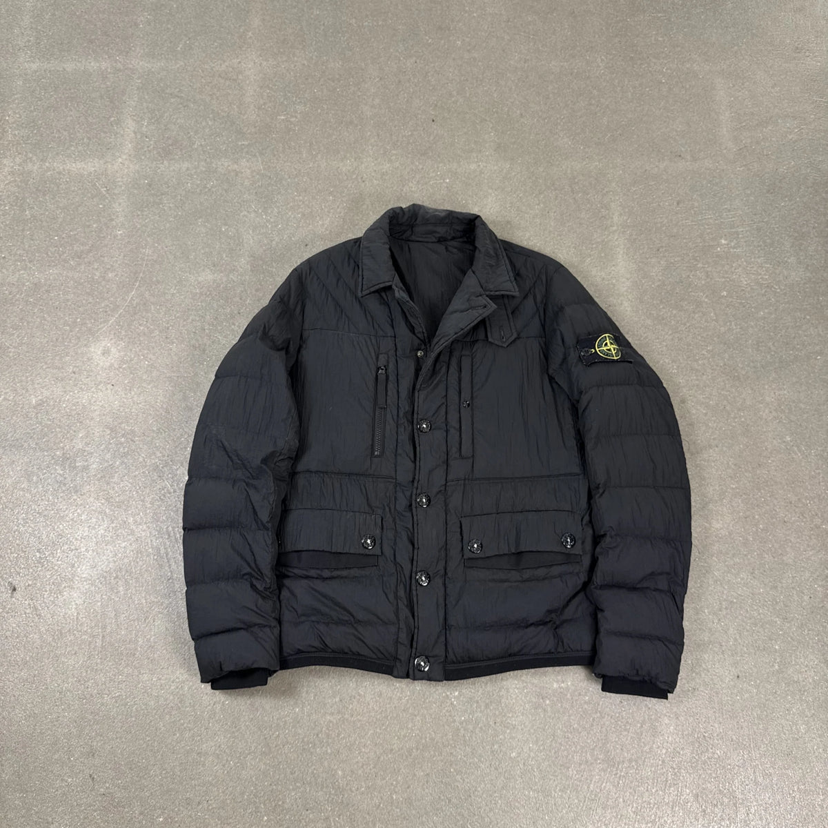 2013 Stone Island Black Opaque Nylon Tela Down Jacket Compass Badge | Size S