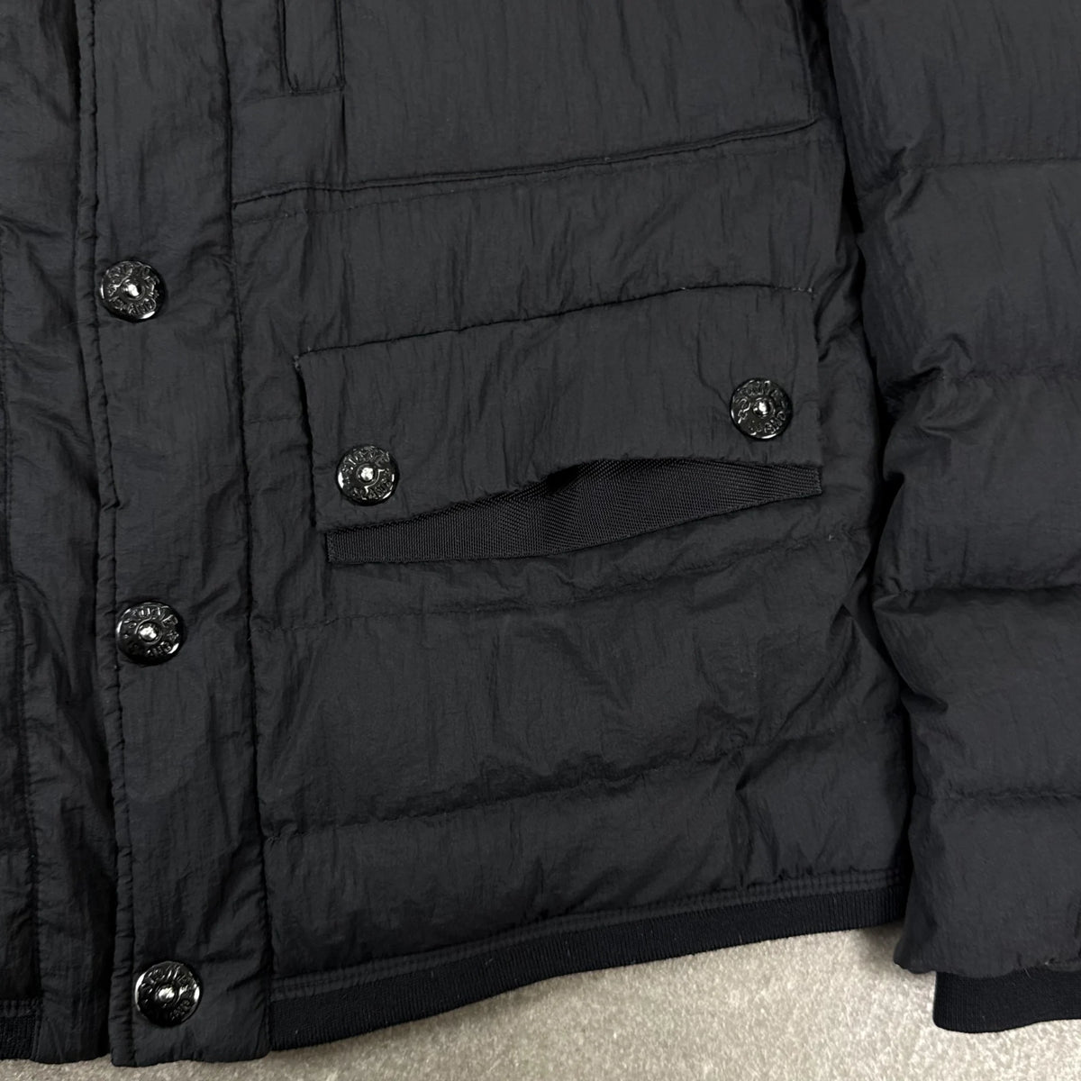 2013 Stone Island Black Opaque Nylon Tela Down Jacket Compass Badge | Size S