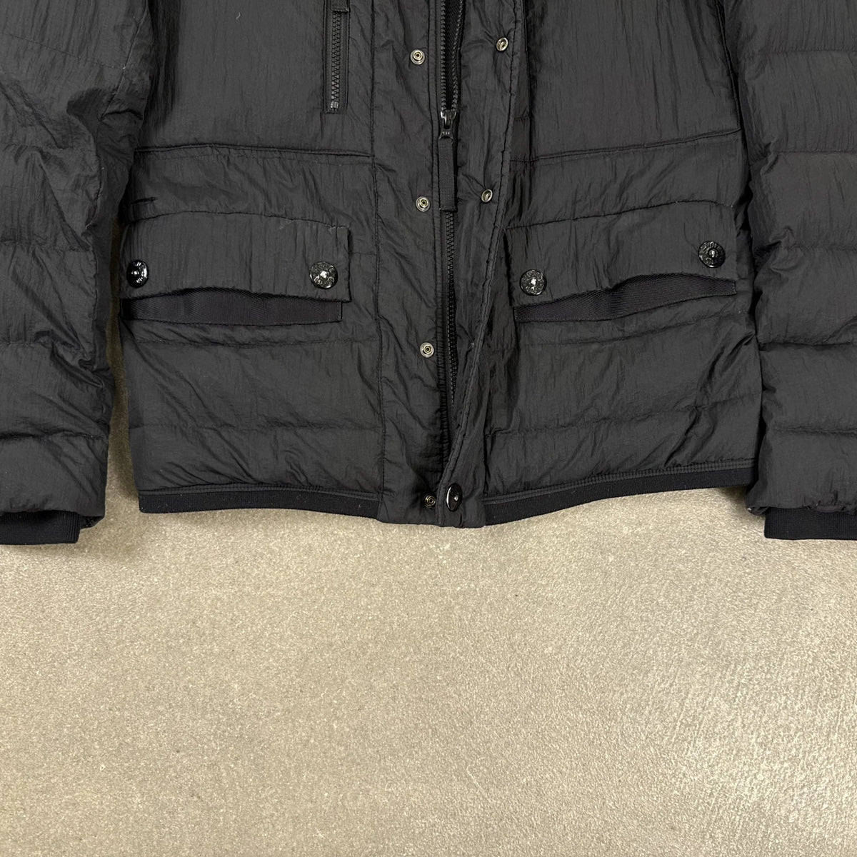 2013 Stone Island Black Opaque Nylon Tela Down Jacket Compass Badge | Size S
