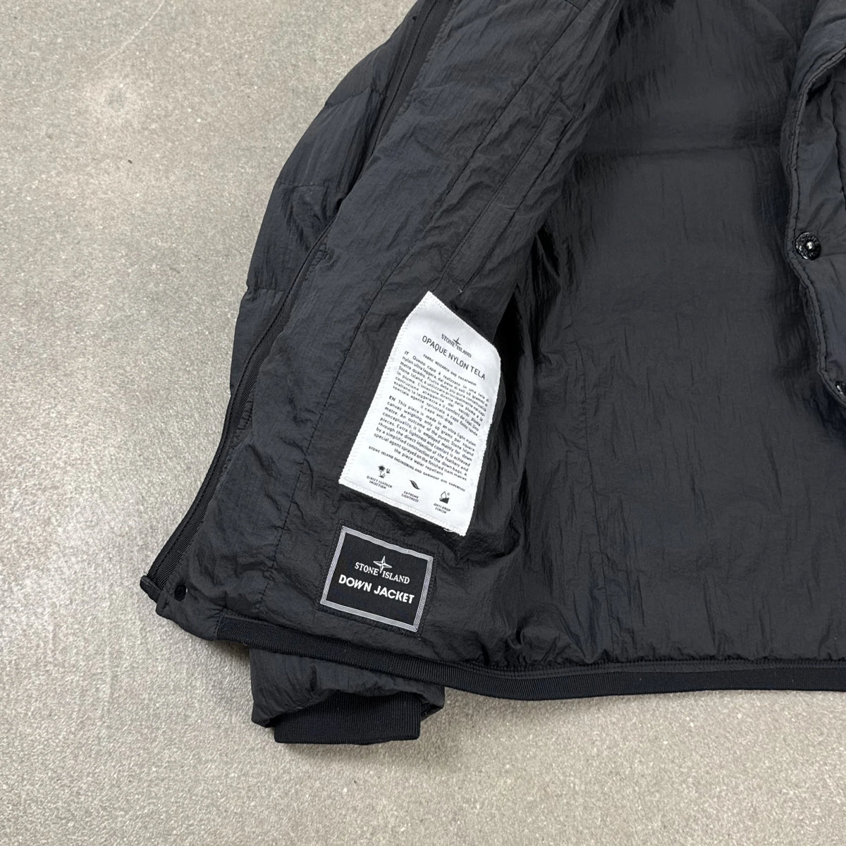 2013 Stone Island Black Opaque Nylon Tela Down Jacket Compass Badge | Size S