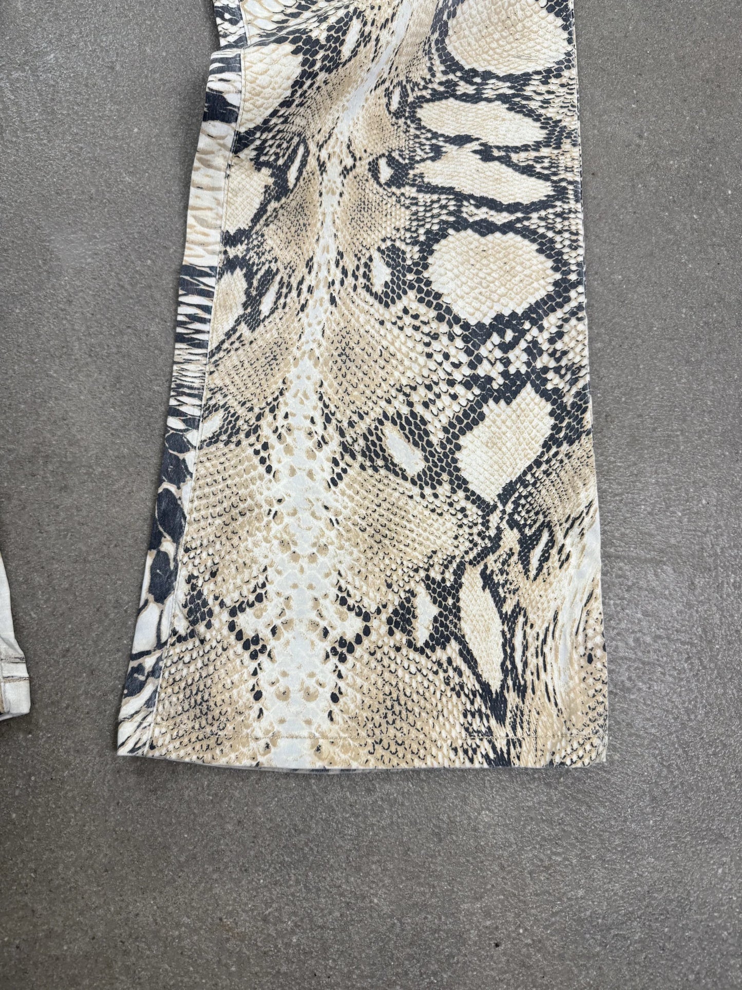 Pantaloni Just Cavalli SS 2003 Archive Stampa Pitone Psichedelica A Vita Bassa Flared | Taglia IT 48 / US 34