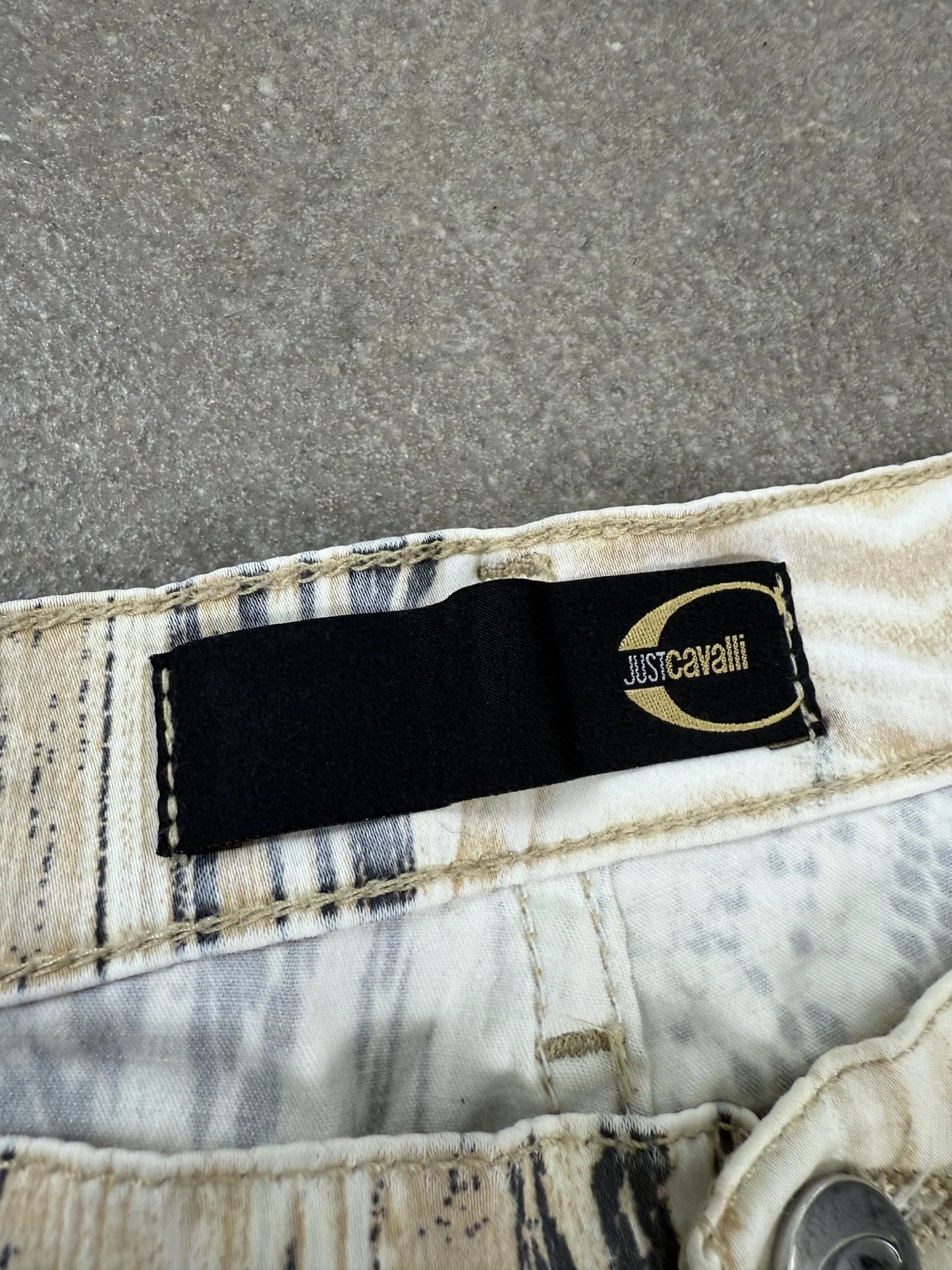 Pantaloni Just Cavalli SS 2003 Archive Stampa Pitone Psichedelica A Vita Bassa Flared | Taglia IT 48 / US 34