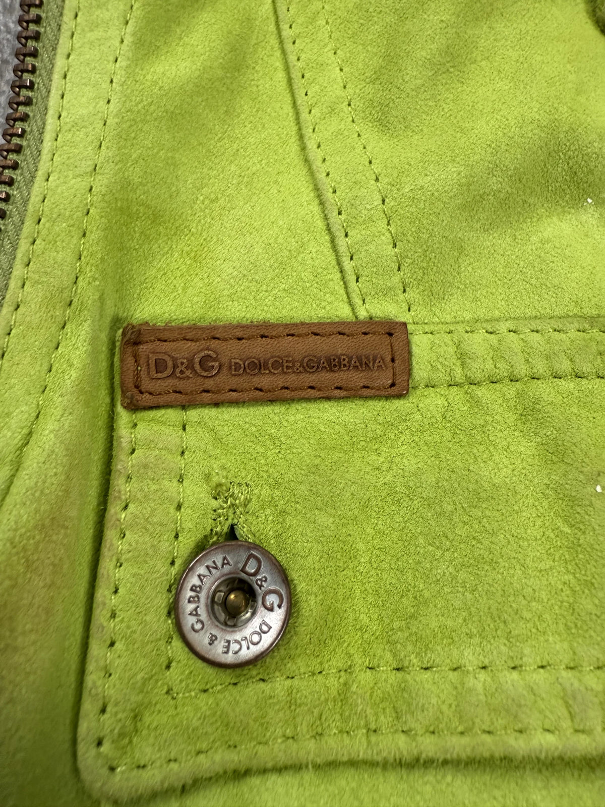 D&G Dolce & Gabbana SS2003 Archive Lime Giacca in camoscio Modulare con maniche rimovibili | Taglia 44IT