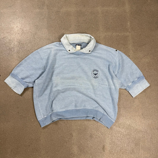 Felpa vintage Emporio Armani Jeans 1985 capo campione celeste con colletto denim taglia S