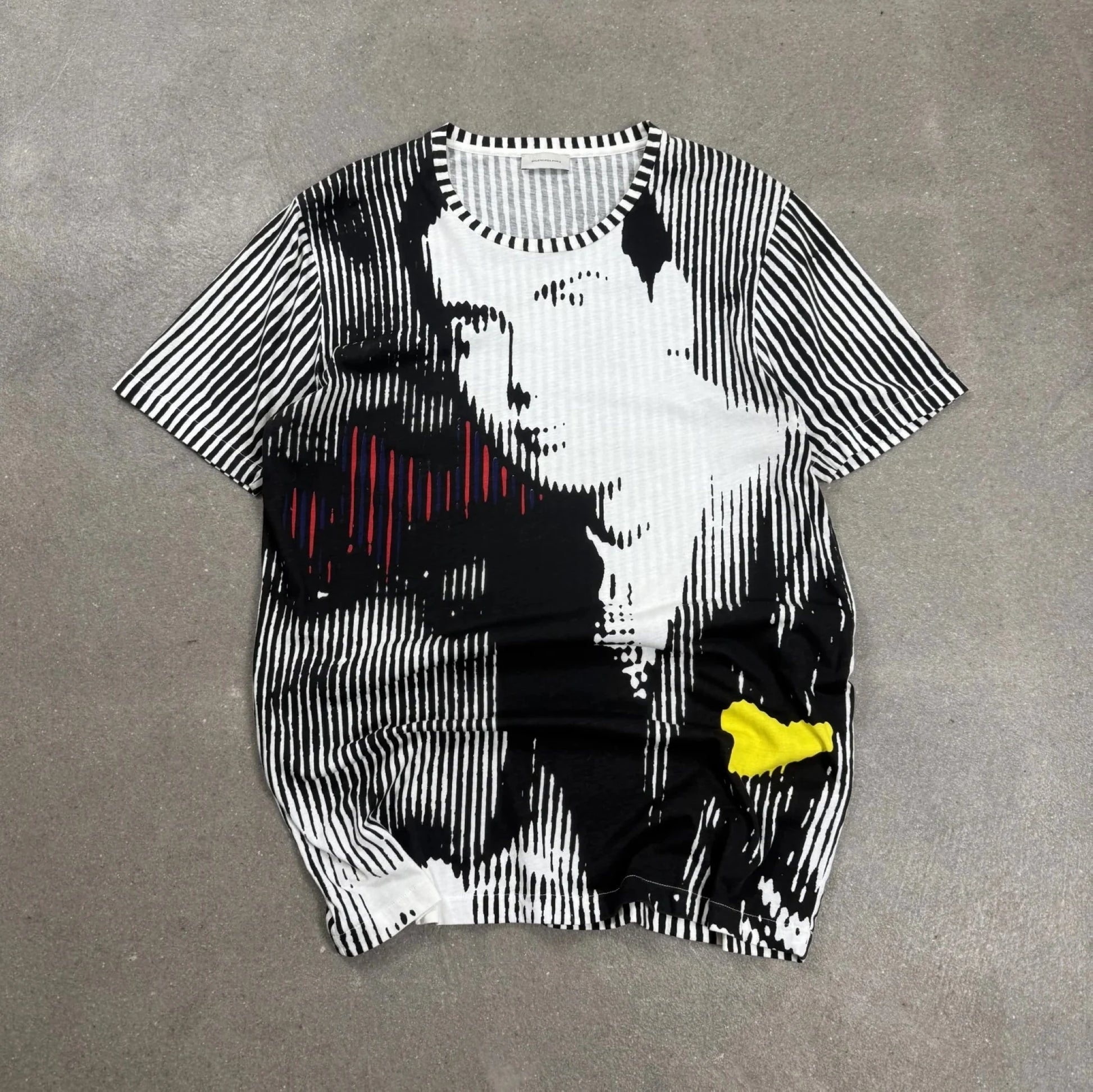 Tshirt Balenciaga 2012 Nicolas Ghesquiere a righe con ritratto di Cristobal Balenciaga in negativo taglia m