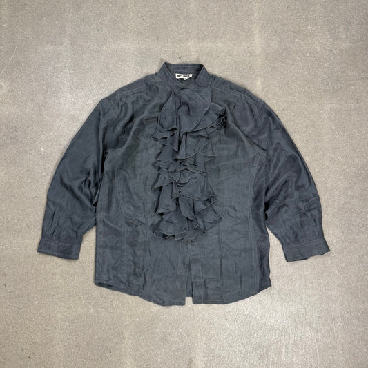 Blusa Jil Sander+ in seta verde carbonio con dettaglio ruches sul davanti
