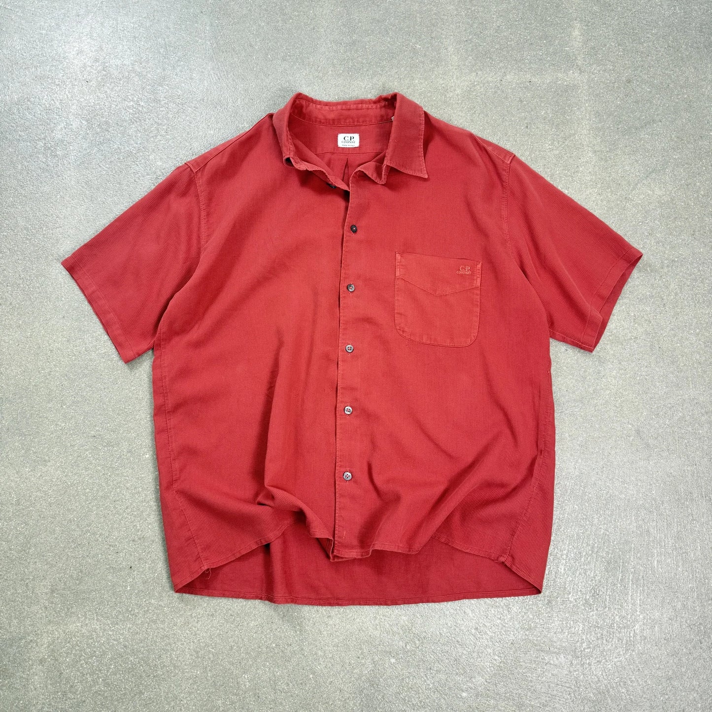 Camicia C.P. Company anni 90 d'archivio rosso mattone a maniche corte in tessuto waffle