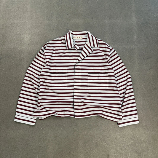 Camicia Marni a righe orizzontali bordeaux e bianca con colletto bowling e doppi tasconi sul petto taglia 38 Made in Italy
