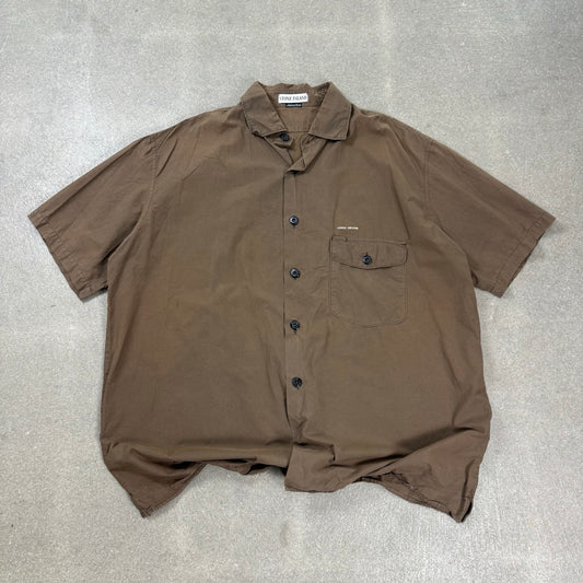 Camicia Stone Island vintage a maniche corte marrone tinto in capo collezione 1997 taglia XXL