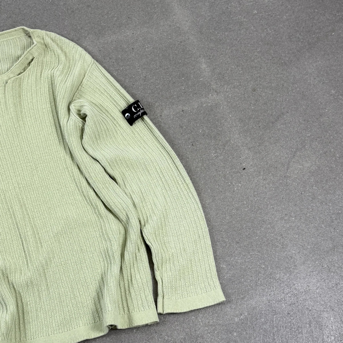 C.P. Company Vintage Archive Sage Green Ribbed Cotton Knit Jumper Badge | Size 14/164