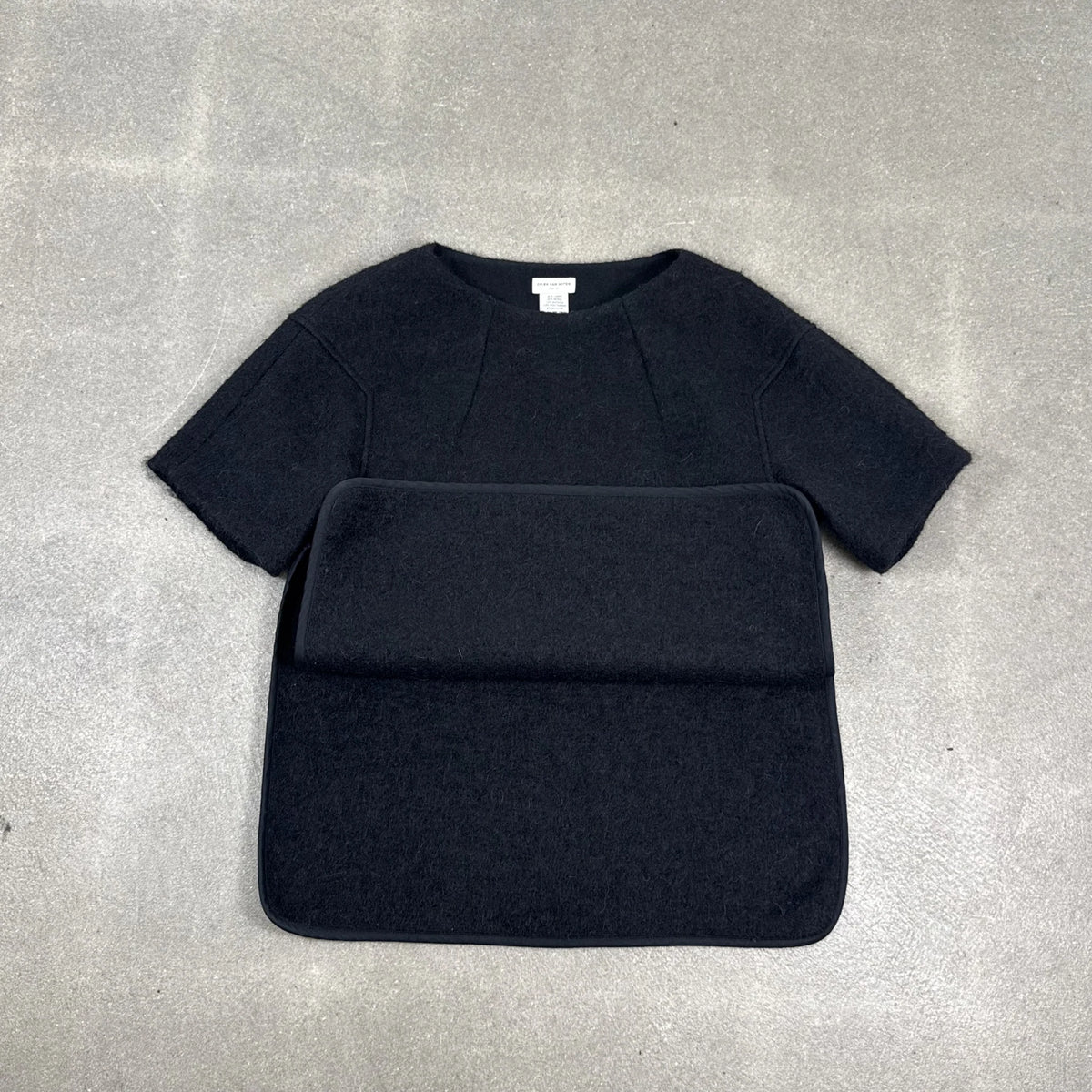 Top nero Dries Van Noten a maniche corte in misto lana alpaca e lino taglia 38