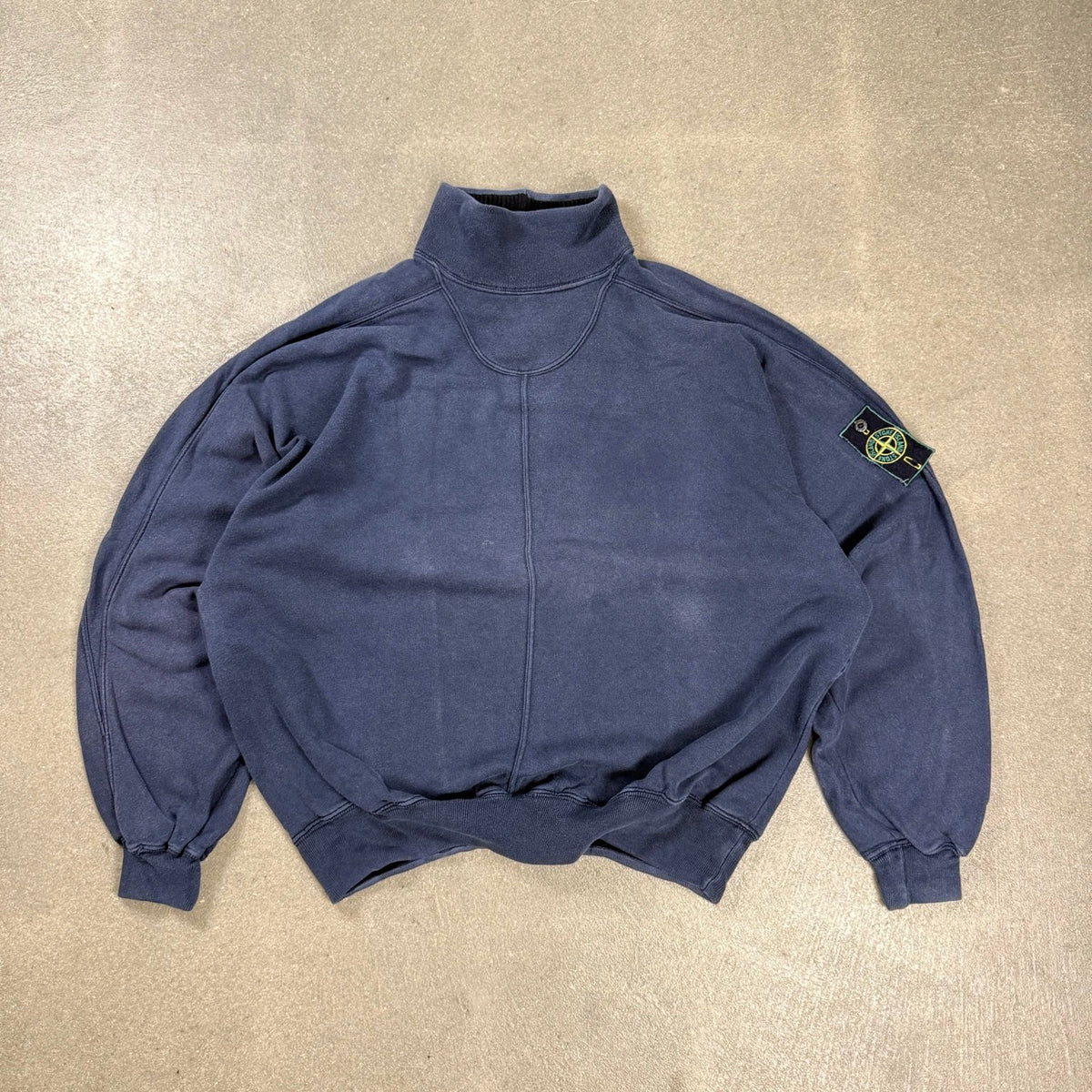 Felpa vintage Stone Island 1908s blu a collo alto con badge verde Green Edge taglia L