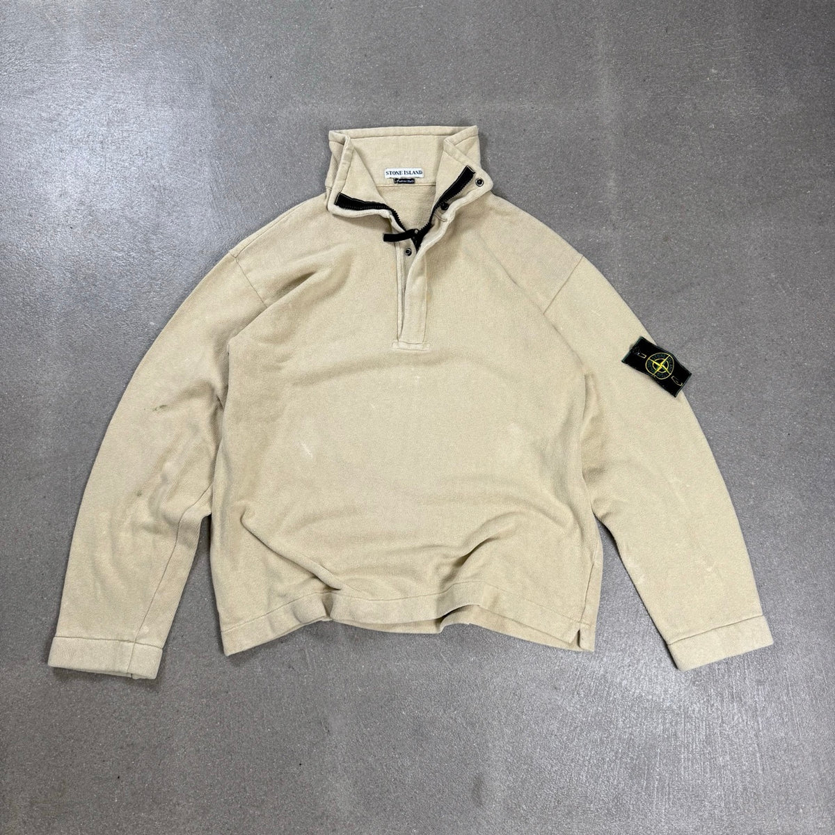Felpa Stone Island vintage Green Edge beige collo alto mezza zip Autunno Inverno 1998 taglia M