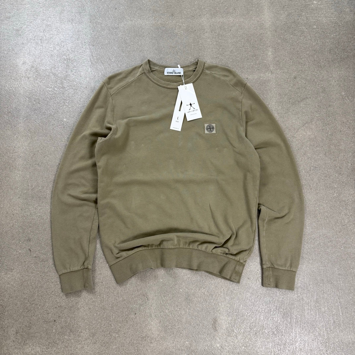Felpa Stone Island girocollo verde salvia P/E 2017 con patch logo sul petto