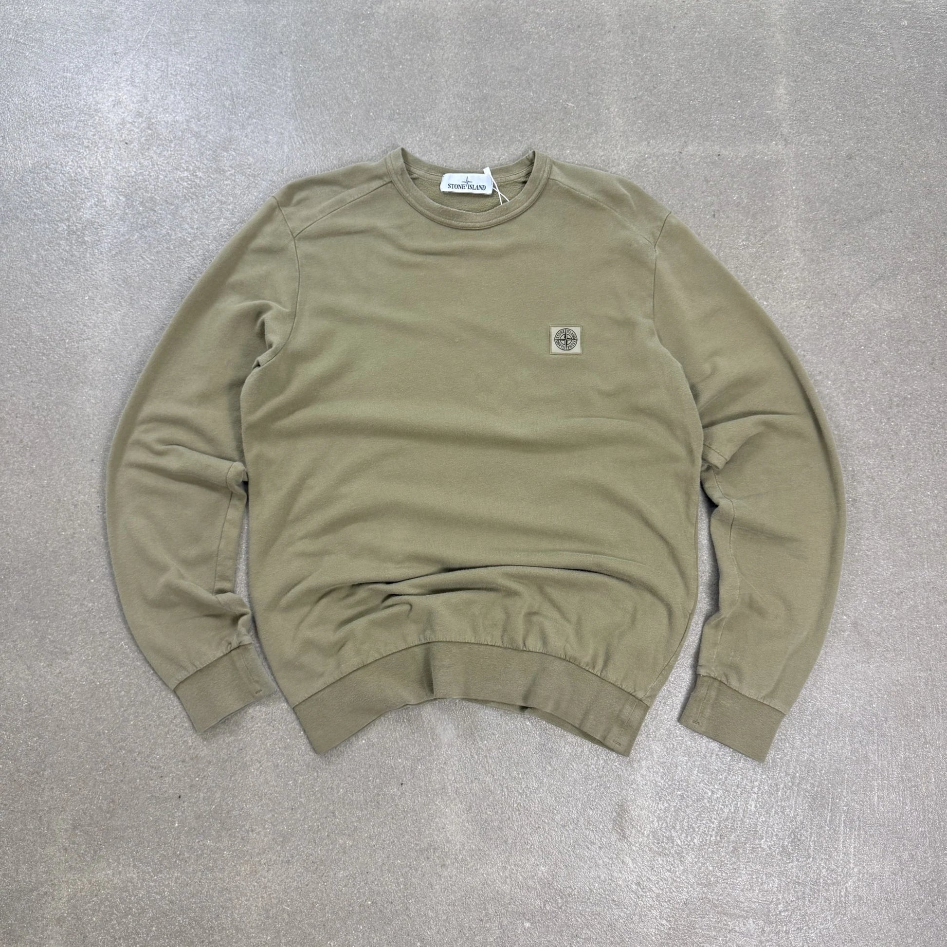 Felpa leggera girocollo Stone Island S/S 2017 tinto in capo verde salvia oliva con patch logo sul petto taglia L