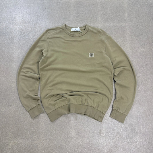 Felpa leggera girocollo Stone Island S/S 2017 tinto in capo verde salvia oliva con patch logo sul petto taglia L