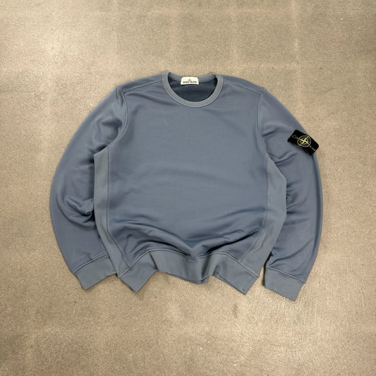 Felpa girocollo Stone Island Primavera Estate 2020 azzurro baby blue con badge sulla manica taglia XL