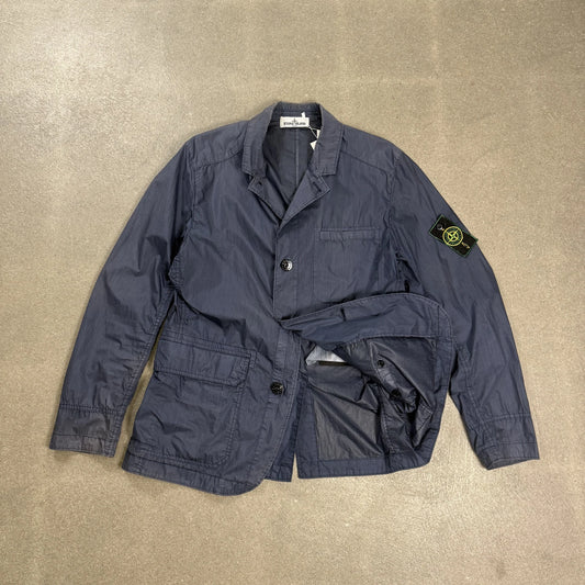 Giacca blazer Stone Island S/S 2013 in nylon spalmatura poliuretano blu notte a 3 bottoni con green badge sulla manica