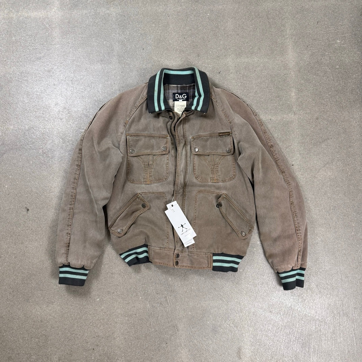Giacca bomber vintage D&G Dolce & Gabbana A/I 2004 in velluto a coste moka e colletto bicolore