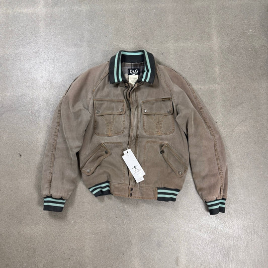 Giacca bomber vintage D&G Dolce & Gabbana A/I 2004 in velluto a coste moka e colletto bicolore