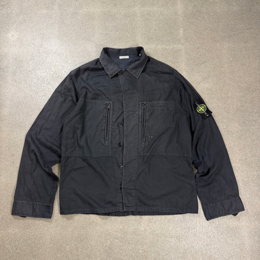 Giacca overshirt Stone Island vintage nera in cotone tinto in capo Primavera Estate 2007 taglia XL