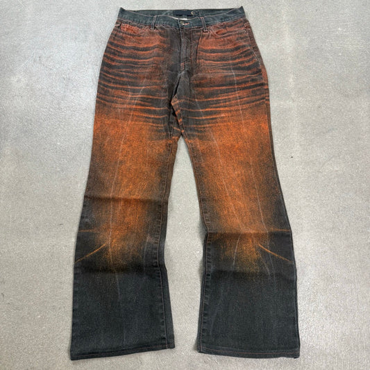 Jeans Just Cavalli anni 2000 neri con lavaggio tigrato arancione ruggine
