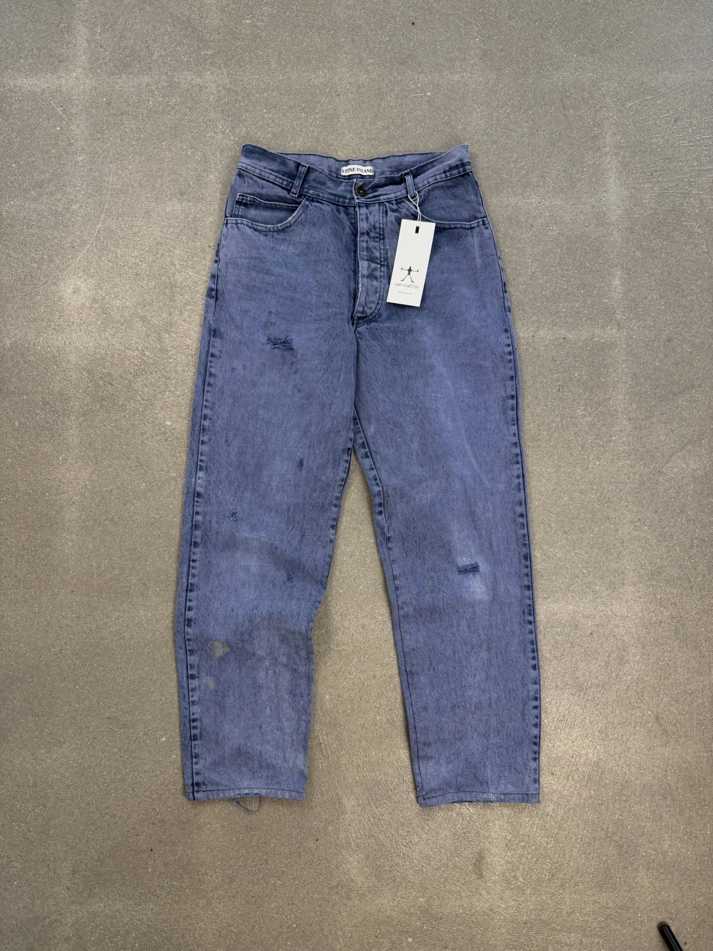 Jeans d'archivio Stone Island Autunno Inverno 1996 denim viola indaco lavato effetto vintage