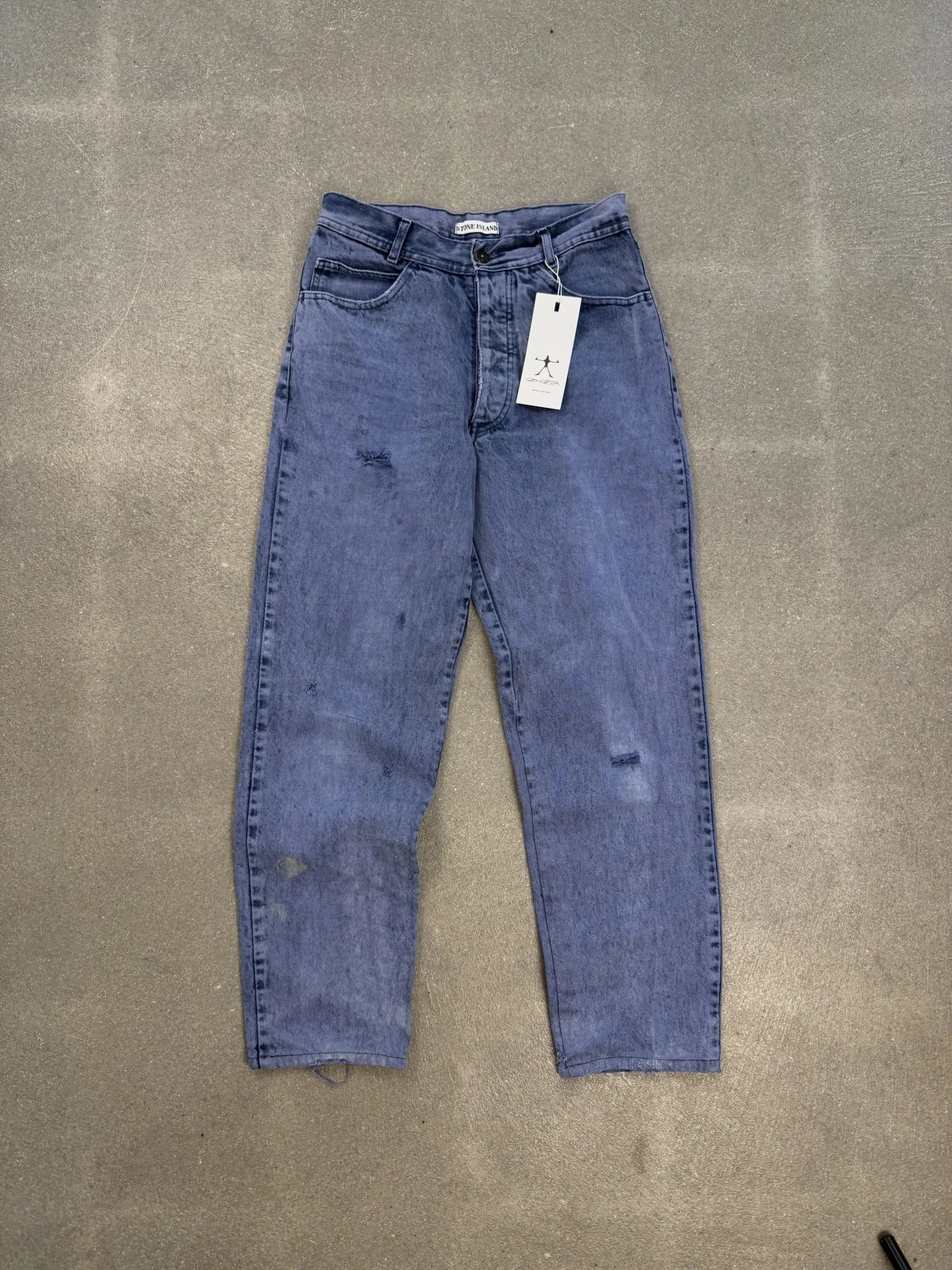 Jeans d'archivio Stone Island Autunno Inverno 1996 denim viola indaco lavato effetto vintage
