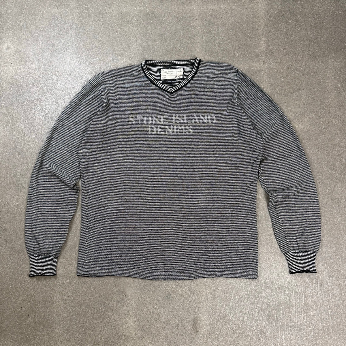 Maglia Stone Island Denims vintage a righe bianche e nere con scollo a V Primavera Estate 2008 taglia L