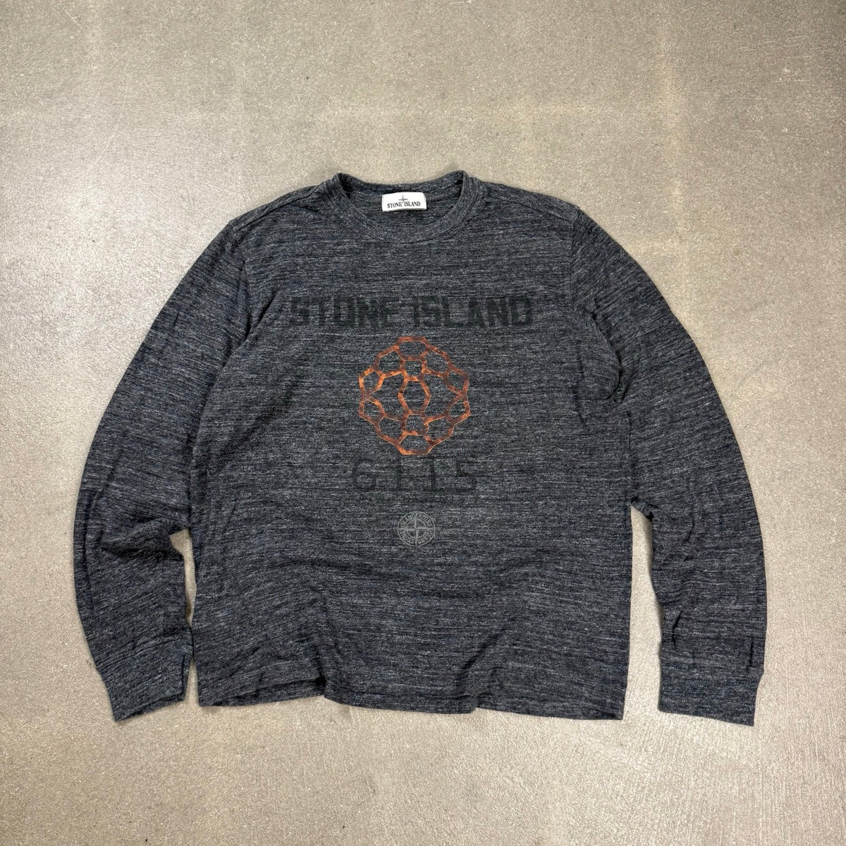 Maglia Stone Island manica lunga grigio melange grafica 6115 collezione autunno inverno 2014 taglia XL