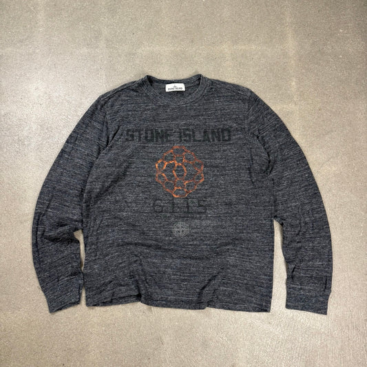 Maglia Stone Island manica lunga grigio melange grafica 6115 collezione autunno inverno 2014 taglia XL