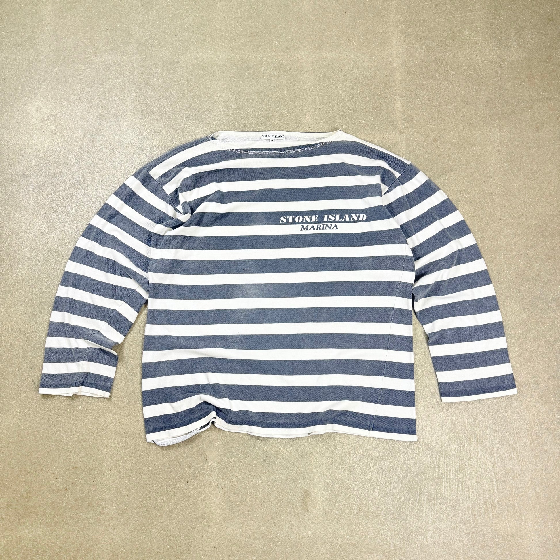 Maglia Stone Island Marina a righe bianche e blu vintage Primavera Estate 1988 Massimo Osti taglia M