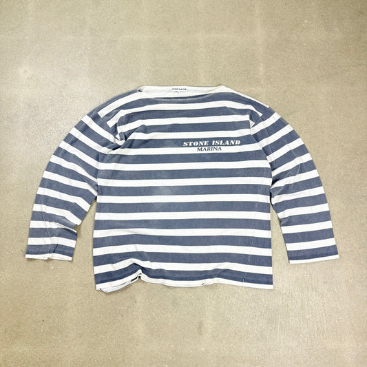 Maglia Stone Island Marina a righe bianche e blu vintage Primavera Estate 1988 Massimo Osti taglia M