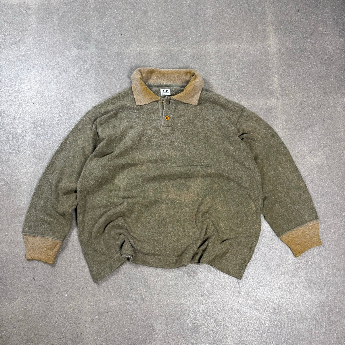 Maglione polo vintage C.P. Company Ideas From Massimo Osti del 1986 in angora verde oliva