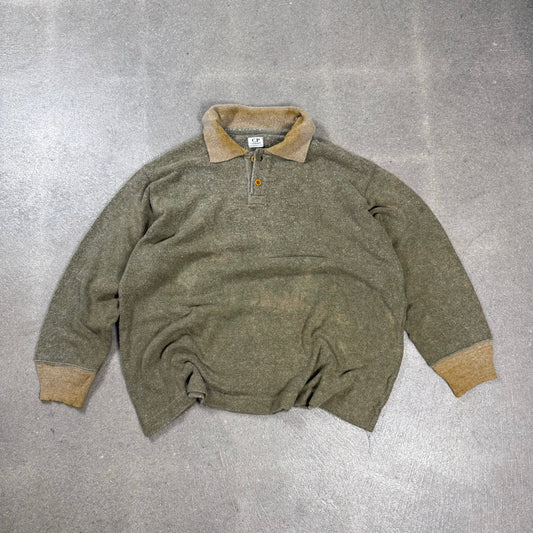 Maglione polo vintage C.P. Company Ideas From Massimo Osti del 1986 in angora verde oliva