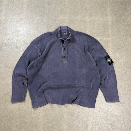 Maglione vintage Stone Island anni 80 in maglia a costine viola con logo green edge badge⁠