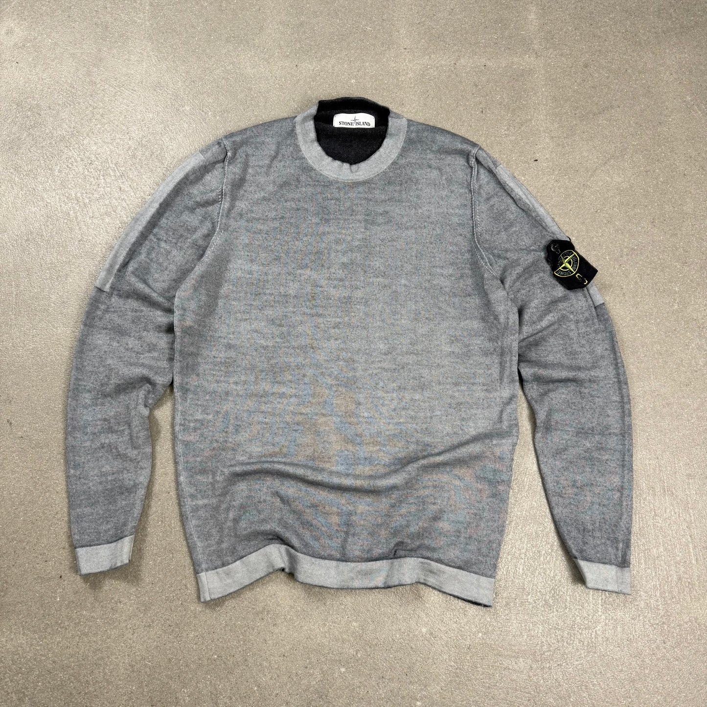 Maglione girocollo Stone Island grigio melange Autunno Inverno 2019 con badge taglia L