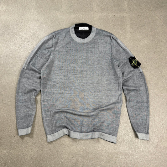Maglione girocollo Stone Island grigio melange Autunno Inverno 2019 con badge taglia L