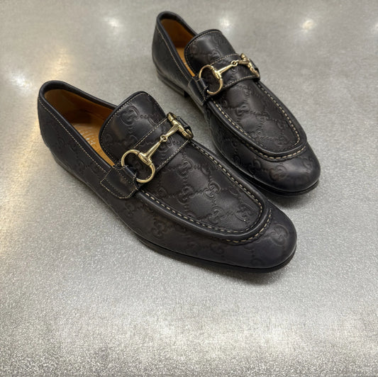 Mocassini Gucci vintage 2008 Frida Giannini in pelle Guccissima nero con morsetto dorato Horsebit taglia 39.5