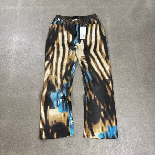 Pantaloni Just Cavalli vintage P/E 2000 con stampa tigrata e floreale blu