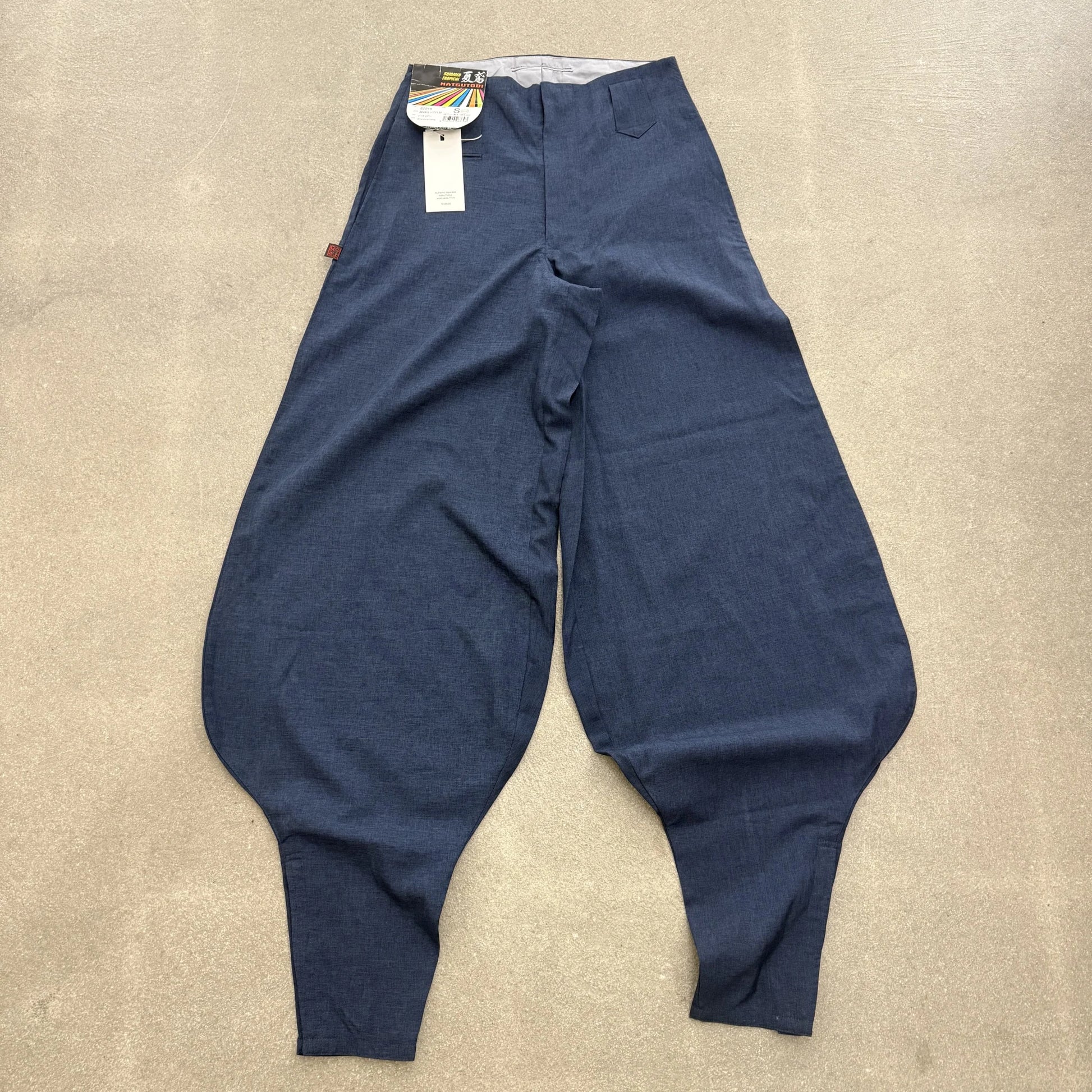 Pantaloni Nikka Pokka originali giapponesi Natsutobi blu melange fit baggy a palloncino con cartellino