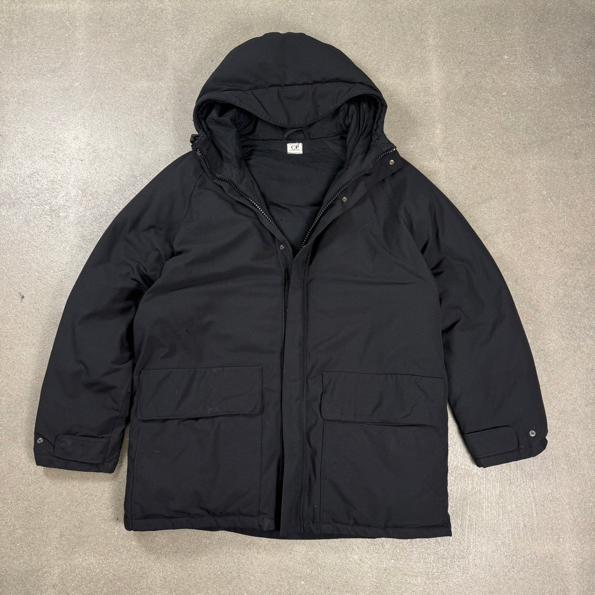 Parka piumino C.P. Company nero imbottito in piuma d'oca collezione autunno inverno 1999 taglia 50