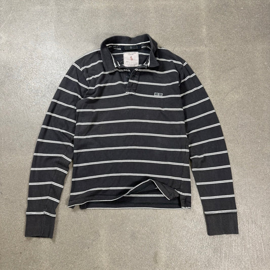 Polo Stone Island Denims vintage a maniche lunghe nera a righe bianche Autunno Inverno 2008 taglia S