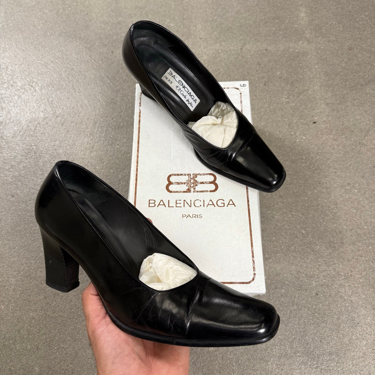 Scarpe décolleté Balenciaga Paris vintage anni 80 in pelle nera taglia 36 con scatola originale