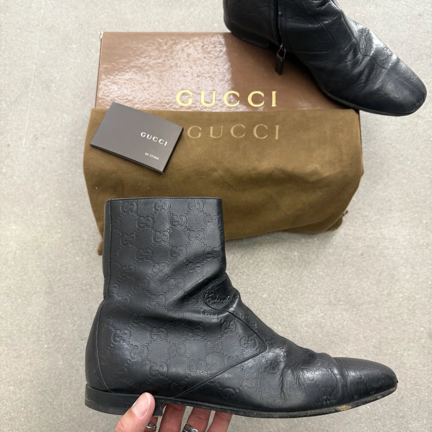 Stivaletti Gucci Guccissima in pelle nera monogram con zip e scatola originale taglia 41