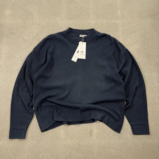 Maglia d'archivio Stone Island 1987 disegnata da Massimo Osti in cotone a coste blu con collo lupetto