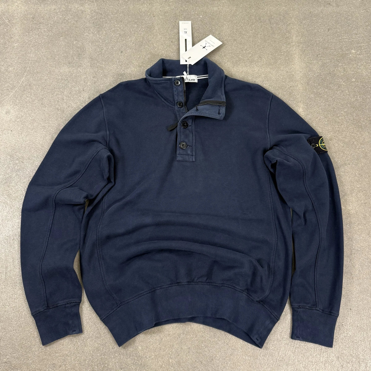 Felpa Stone Island A/I 2014 blu notte con colletto alto mezza zip e bottoni taglia XL