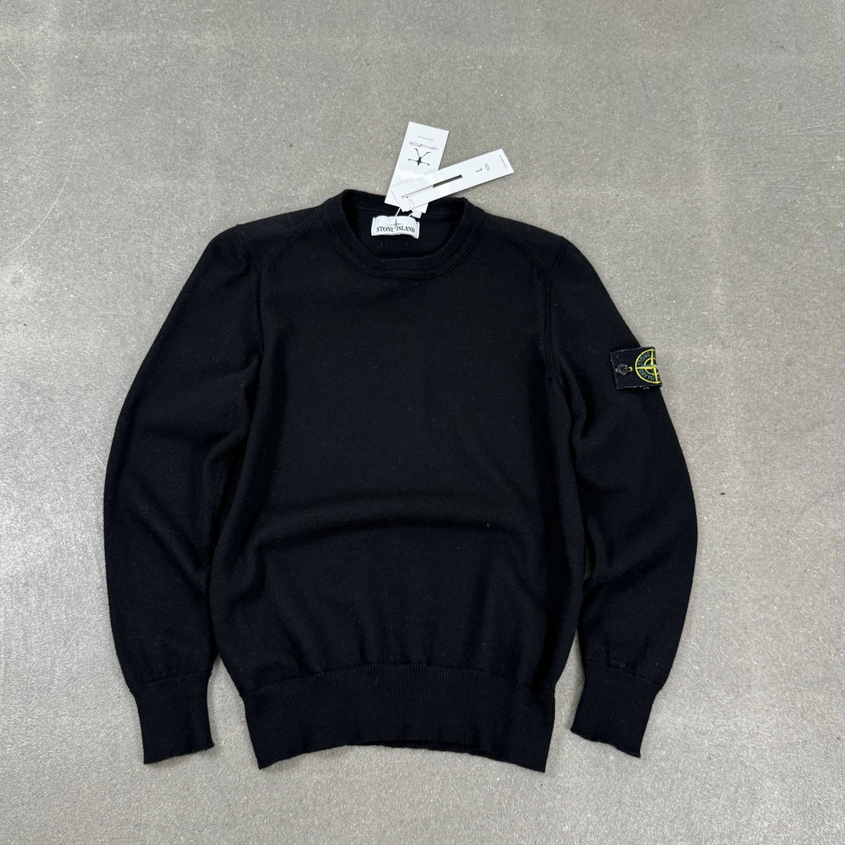 Maglione Stone Island A/I 2018 in lana nero girocollo con badge taglia L